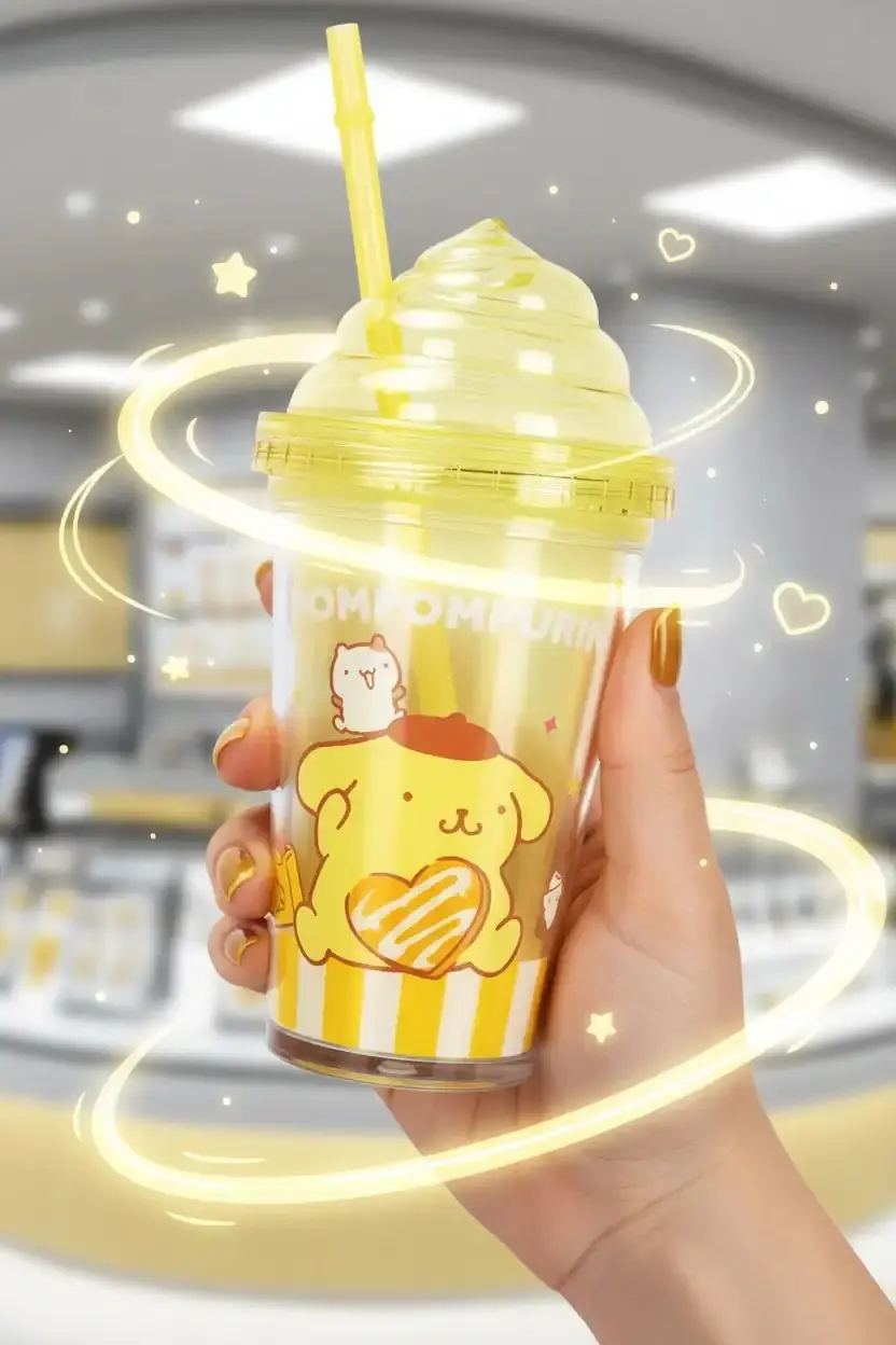 Sanrio Lisanslı Pompompurin Pipetli Plastik Şişe – Ergonomik Tasarımlı Çocuk Matarası