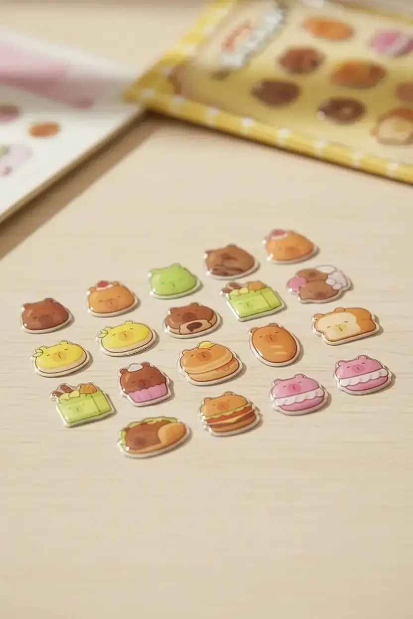 Miniso Lisanslı Pişirme Serisi Mimibara Epoksi Sticker Kabartmalı Parlak Çıkartma Seti