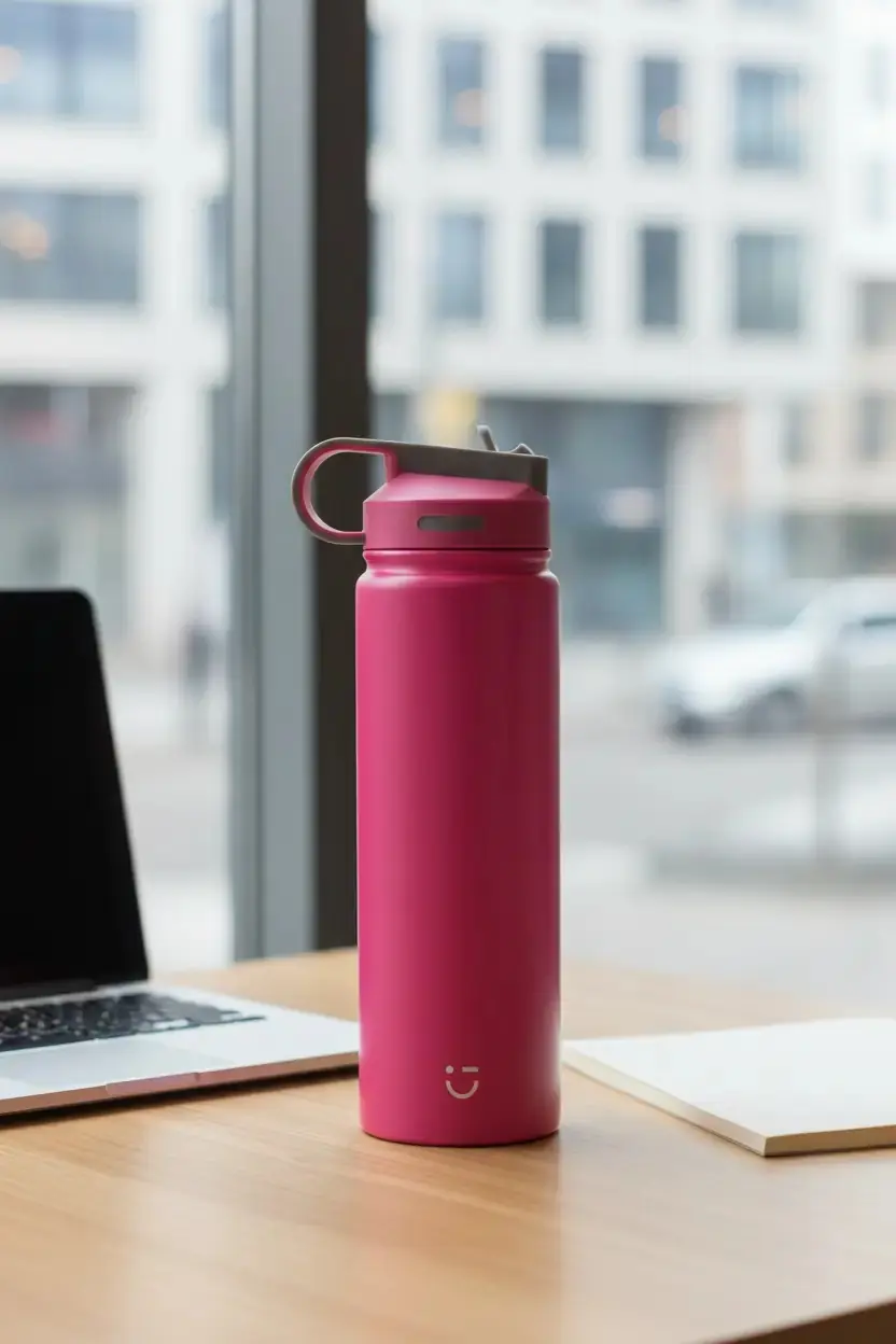 Miniso Lisanslı Klasik Tasarım Pipetli Çelik Suluk 900 ml – Sızdırmaz Kapaklı Pembe
