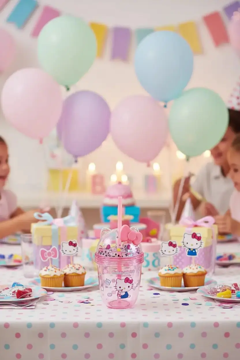Sanrio Lisanslı Hello Kitty Tatlı Fabrikası Serisi Plastik Şişe Pipetli ve Süslemeli 435 mL