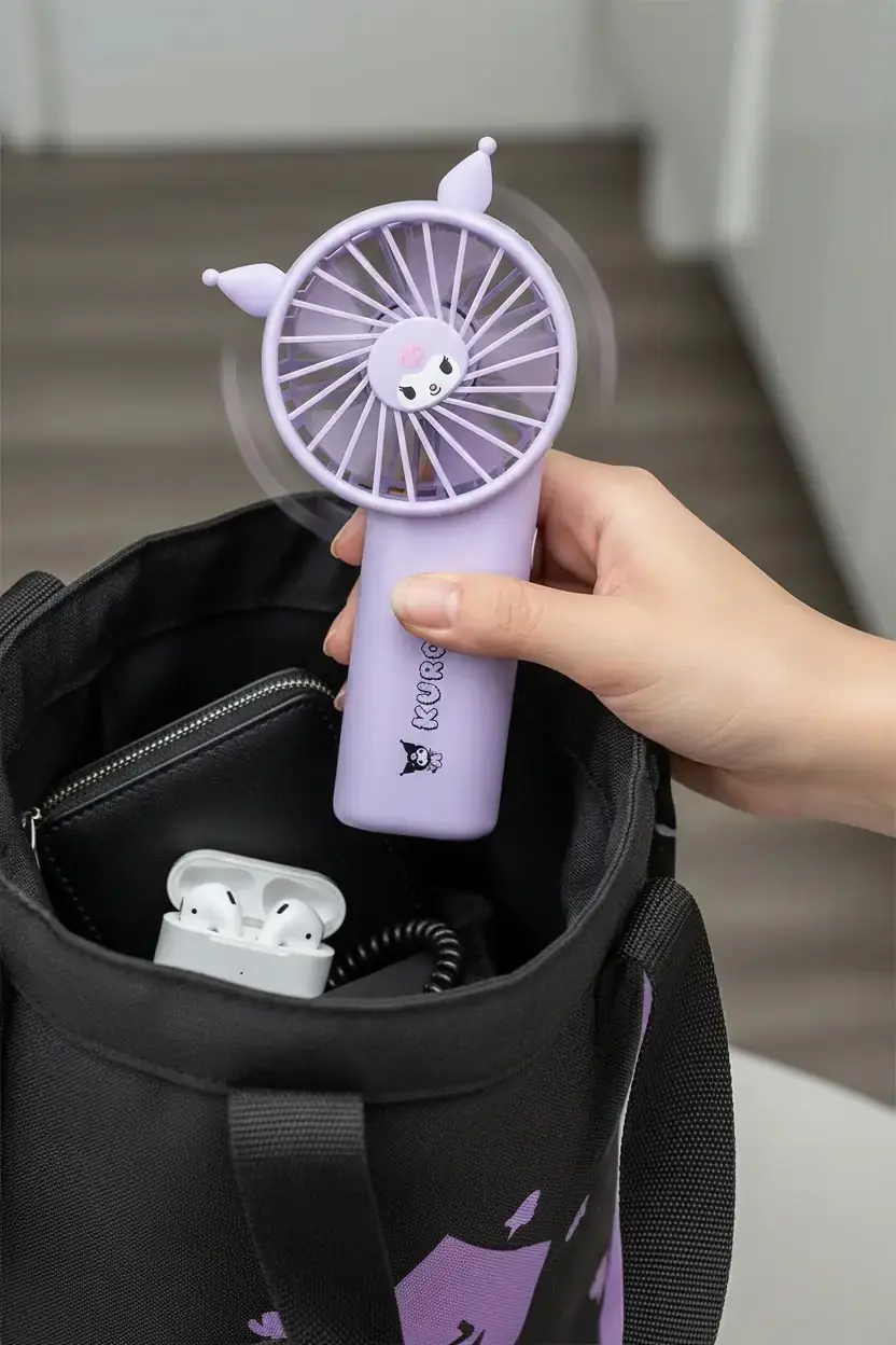 Sanrio Lisanslı Kuromi Mini Fan – 1800mAh Hafif Tasarım