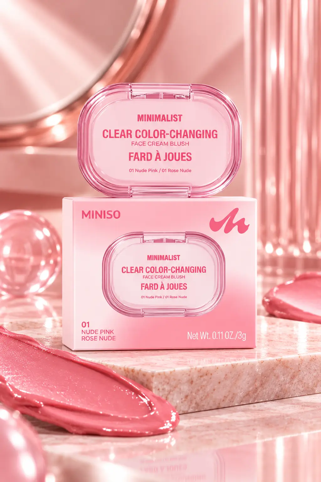 Miniso Lisanslı Minimalist Renk Değiştiren Şeffaf Krem Allık – 01 Nude Pembe