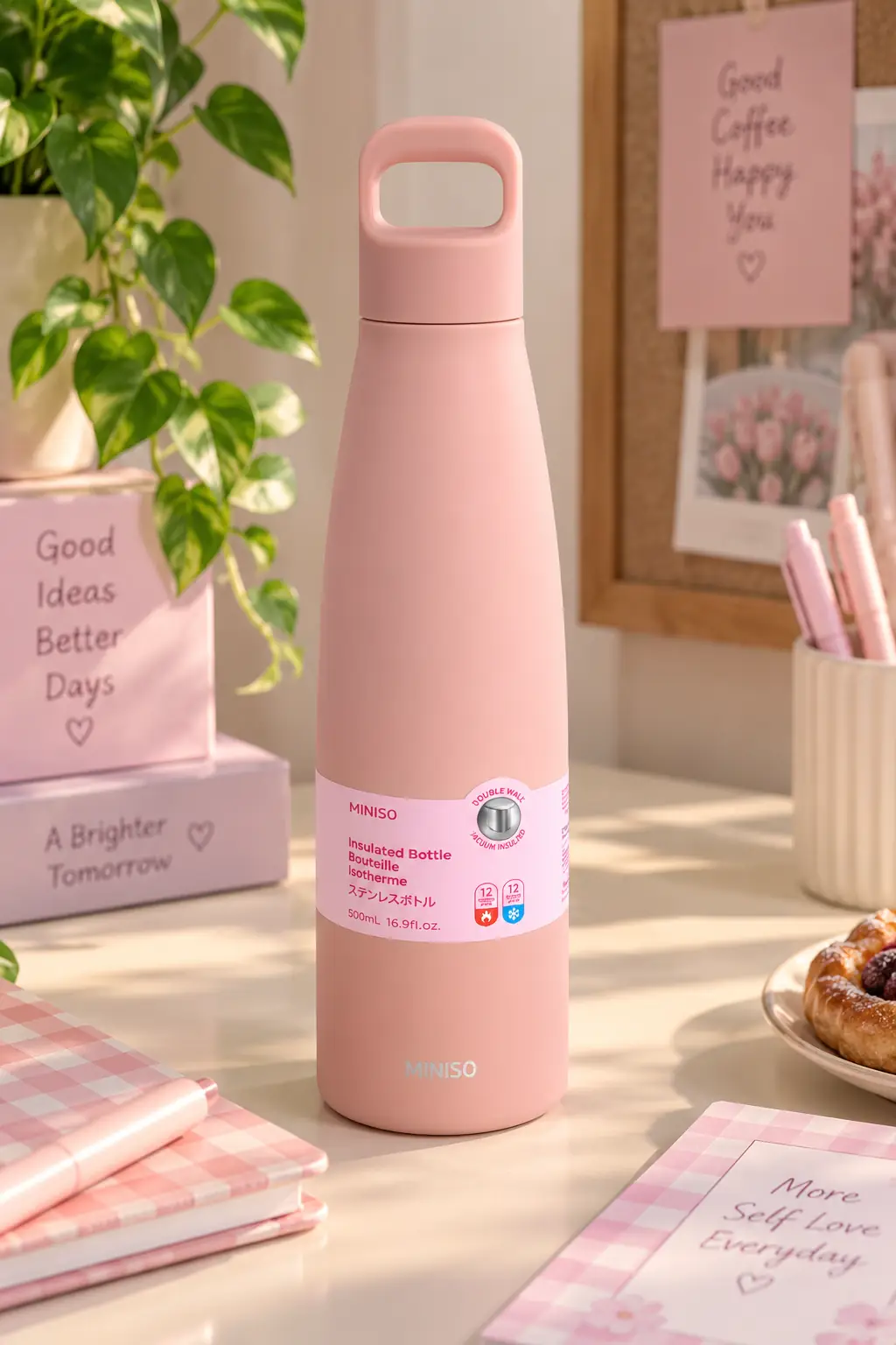 Miniso Lisanslı Renkli Kulplu Termos 500 mL – Çift Cidarlı