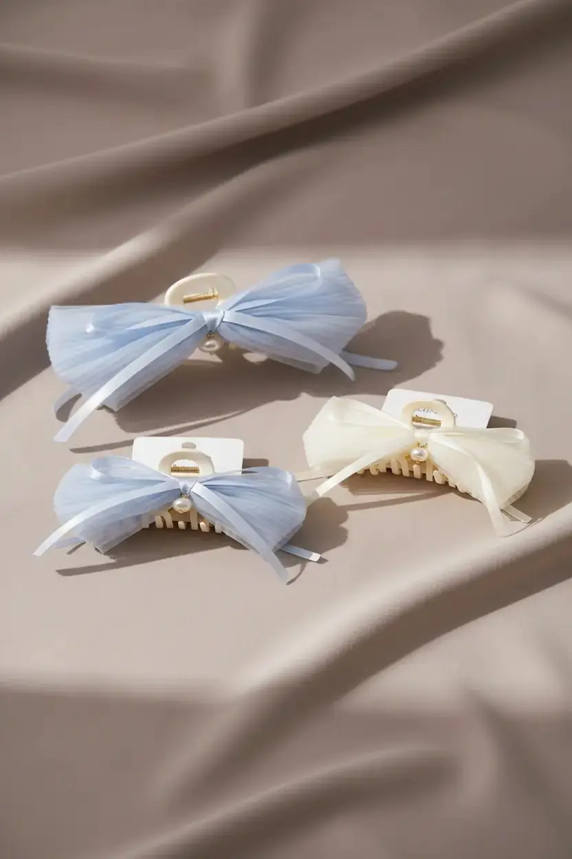 Miniso Lisanslı Sky Blue Serisi Boncuklu Saç Klipsi Zarif Tasarım Mavi 16 Cm