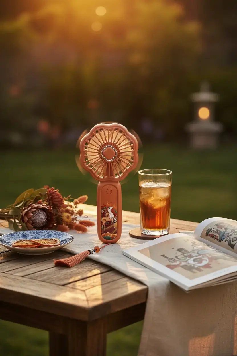 Miniso Lisanslı Dunhuang Serisi El Tipi Vantilatör – 3 Hızlı Şarjlı Kahverengi