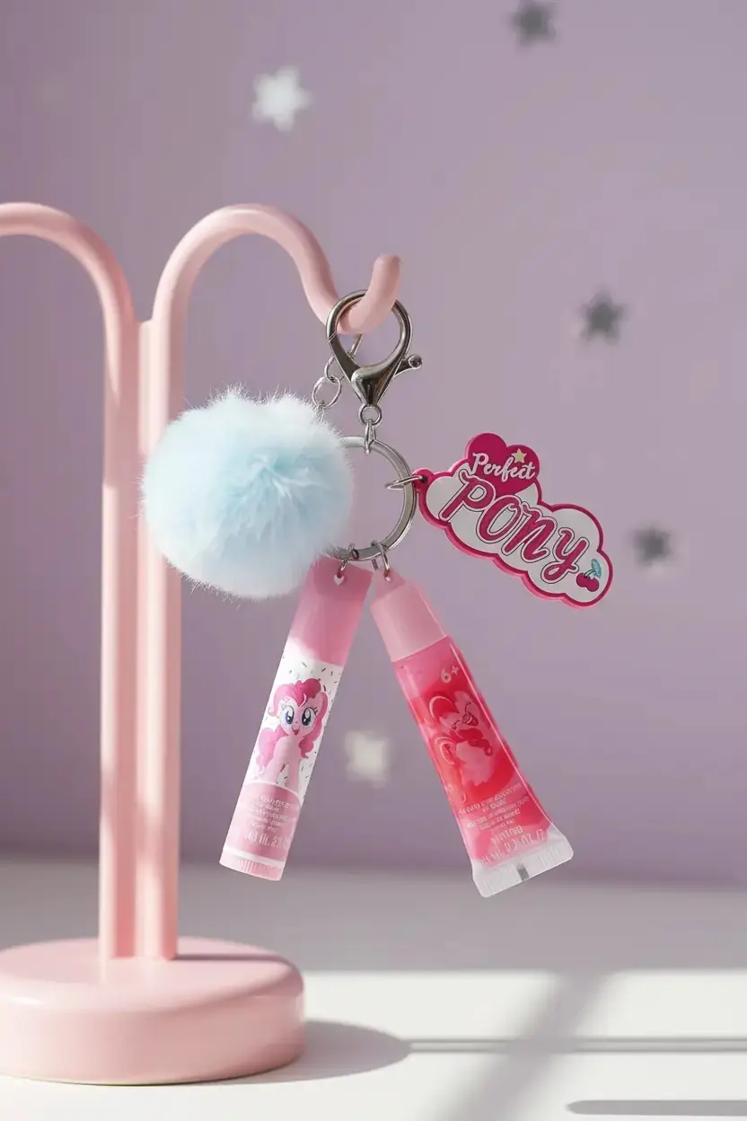 My Little Pony Lisanslı Ponpon Anahtarlıklı Dudak Bakım Seti – 2'li Nemlendirici Bakım