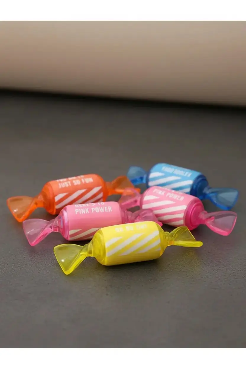 Miniso Lisanslı Şeker Şekilli 4'lü Marker Seti – Renkli ve Eğlenceli Fosforlu Kalem Seti 8,5 Cm