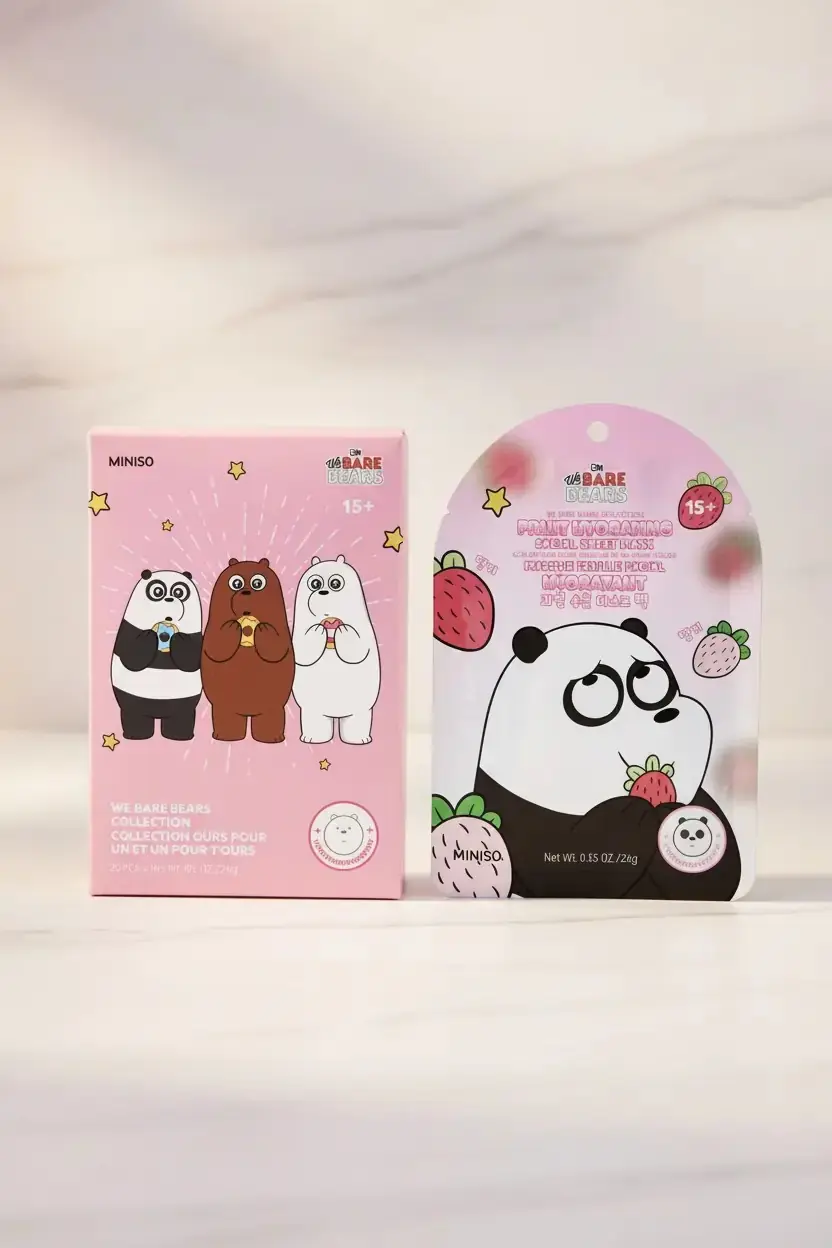 We Bare Bears Lisanslı Çilek Özlü Meyveli Nemlendirici Kağıt Maske Panda Serisi