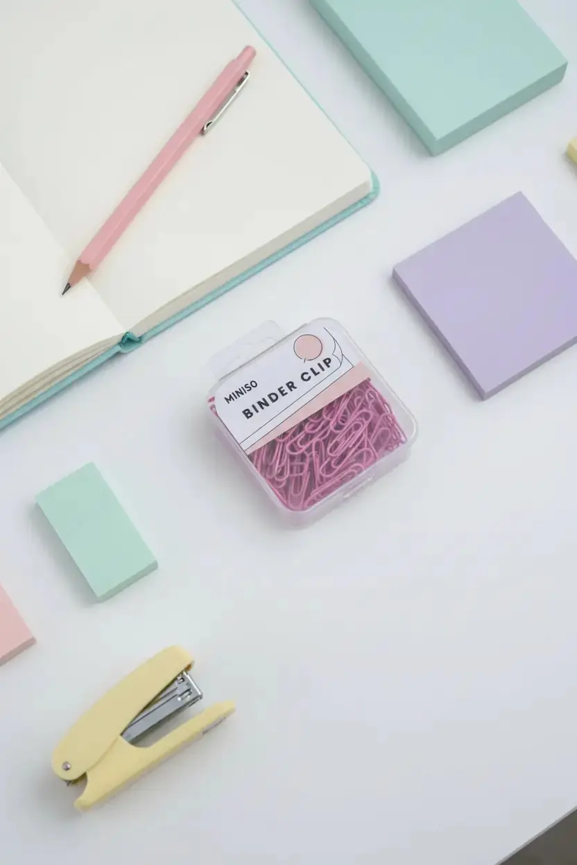 Miniso Lisanslı Basic Serisi Tek Renkli Ataç Seti 100lü – Evrak Düzenleyici