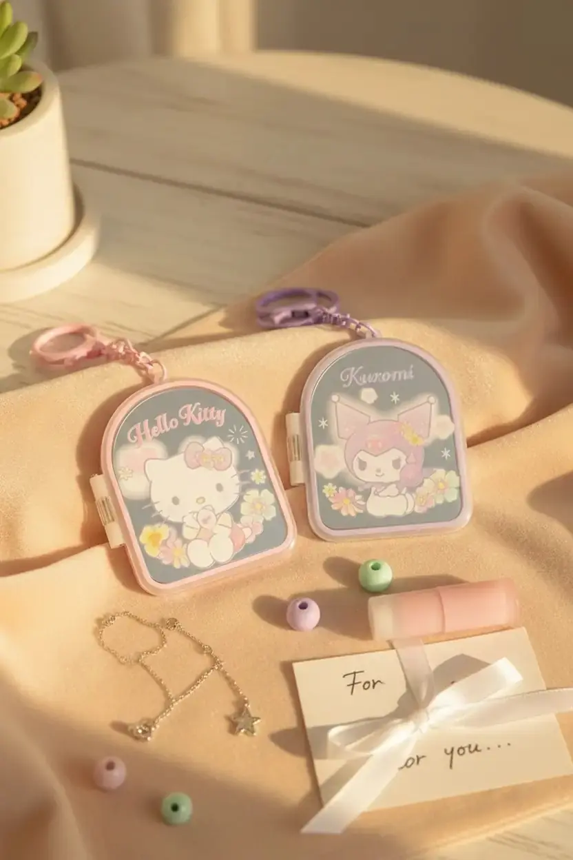 Hello Kitty Lisanslı Çiçek Dili Serisi Aynalı Anahtarlık – Pratik & Şık Tasarım