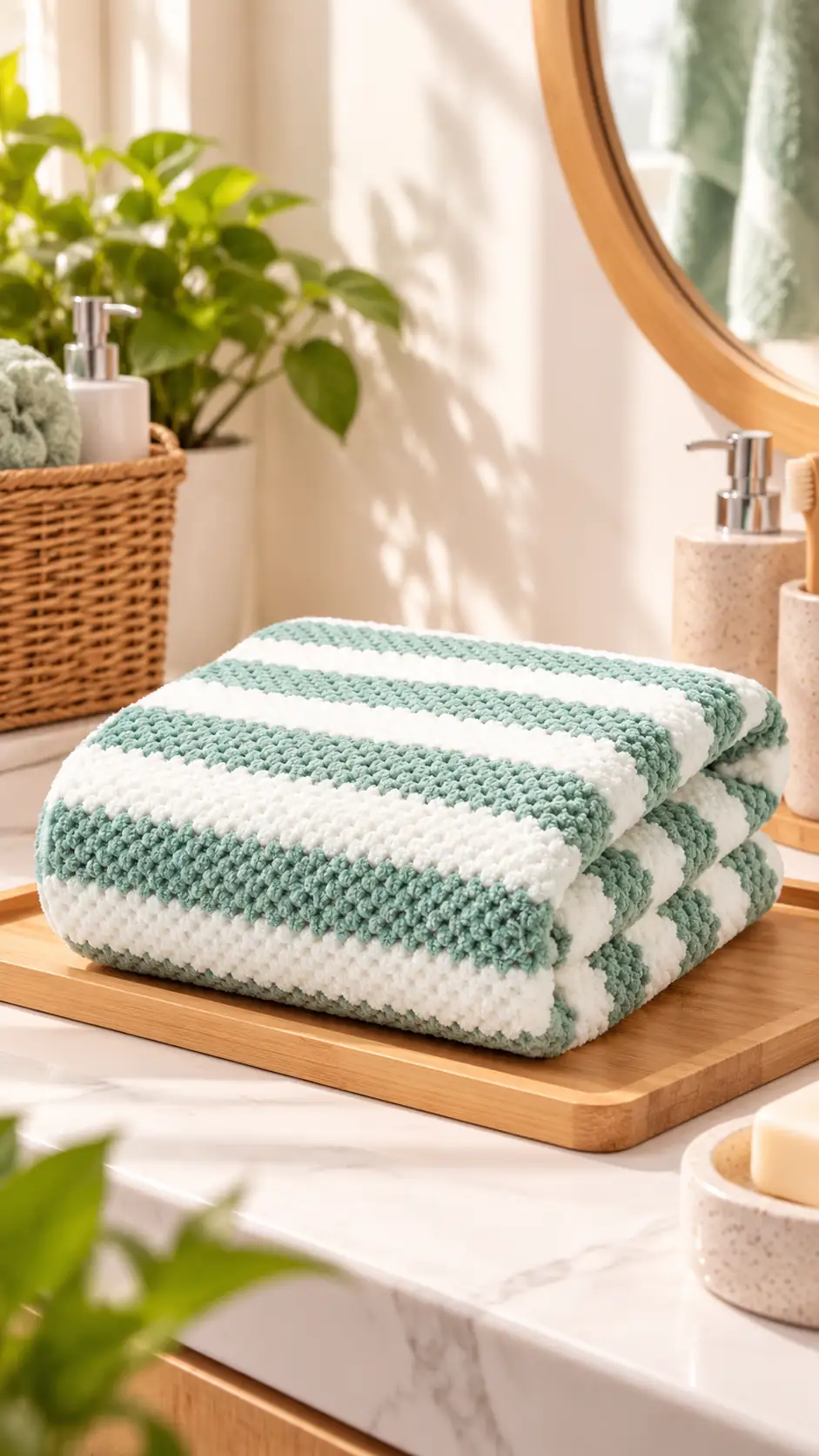 Miniso Lisanslı Çizgili Mercan Polar Banyo Havlusu 140 x 70 cm – Yeşil Ultra Yumuşak