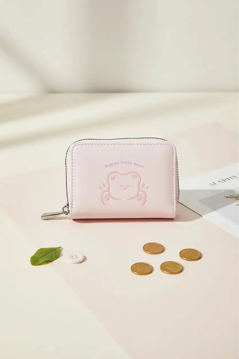 Miniso Lisanslı Little Bear Serisi Fermuarlı Mini Bozuk Para Çantası Pembe 11 Cm