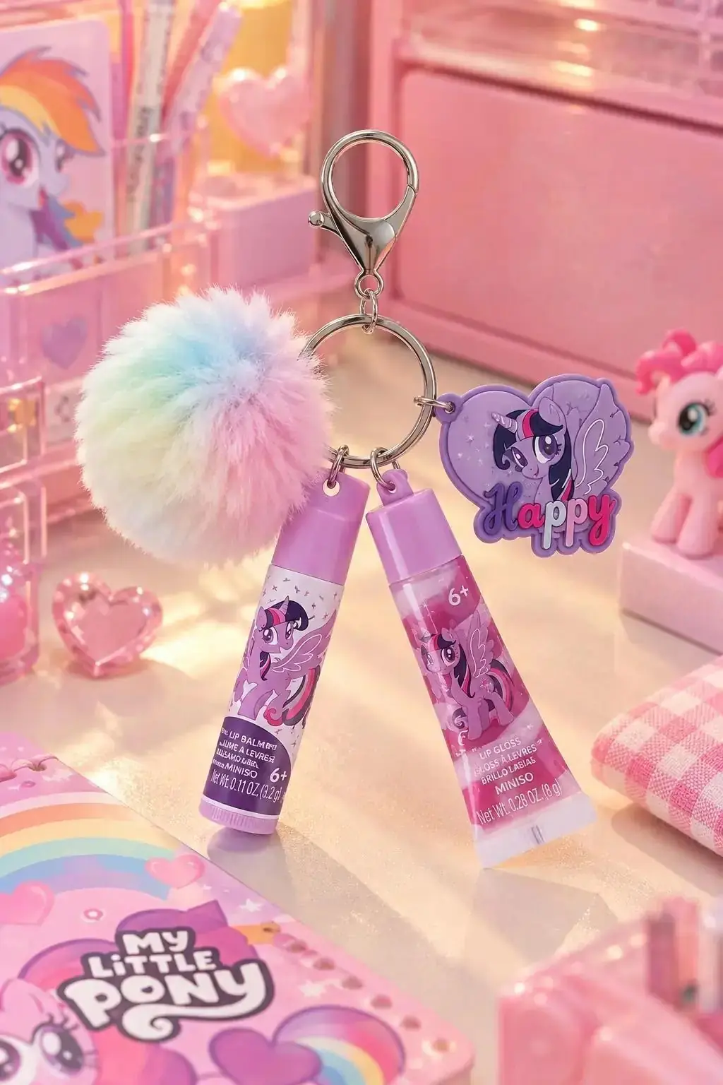 My Little Pony Lisanslı Ponpon Anahtarlıklı Dudak Bakım Seti – Nemlendirici Bakım