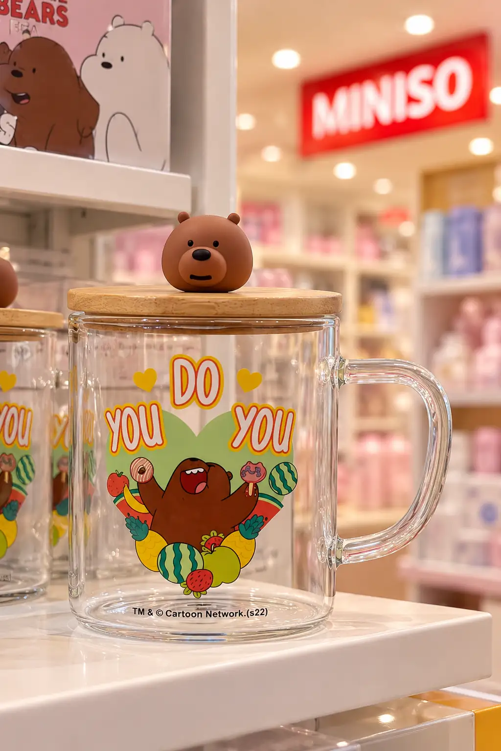 We Bare Bears Lisanslı Boz Ayı Ahşap Kapaklı Cam Bardak 12 CM