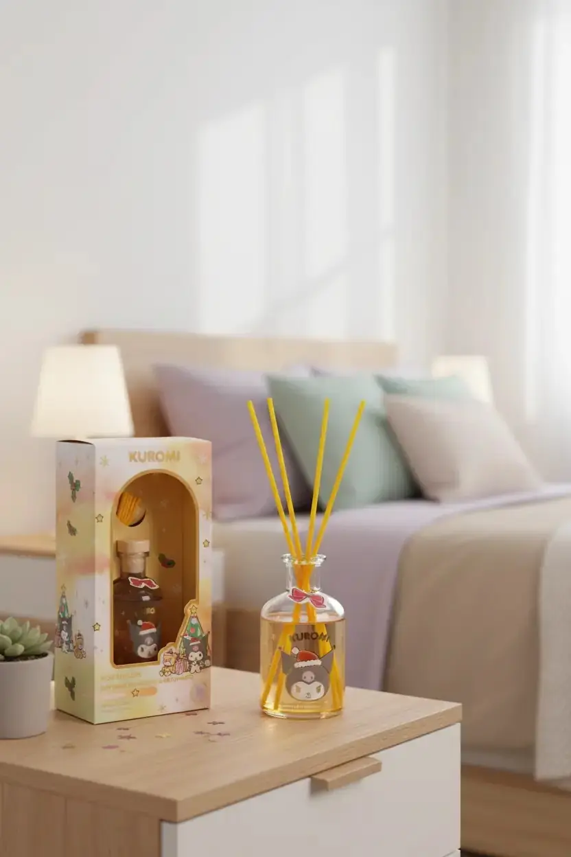 Sanrio Lisanslı Kuromi Yılbaşı Koleksiyonu Oda Kokusu – Cam Şişe ve Fiber Çubuklu Dekoratif Aroma