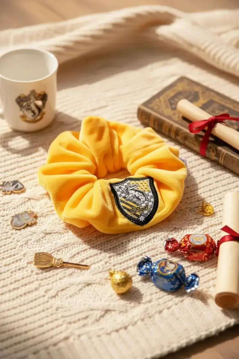 Harry Potter Lisanslı Hufflepuff Rozetli Saç Lastiği – Zarif Tasarımlı Dayanıklı Polyester ve Kauçuk Toka Aksesuarı 12 Cm