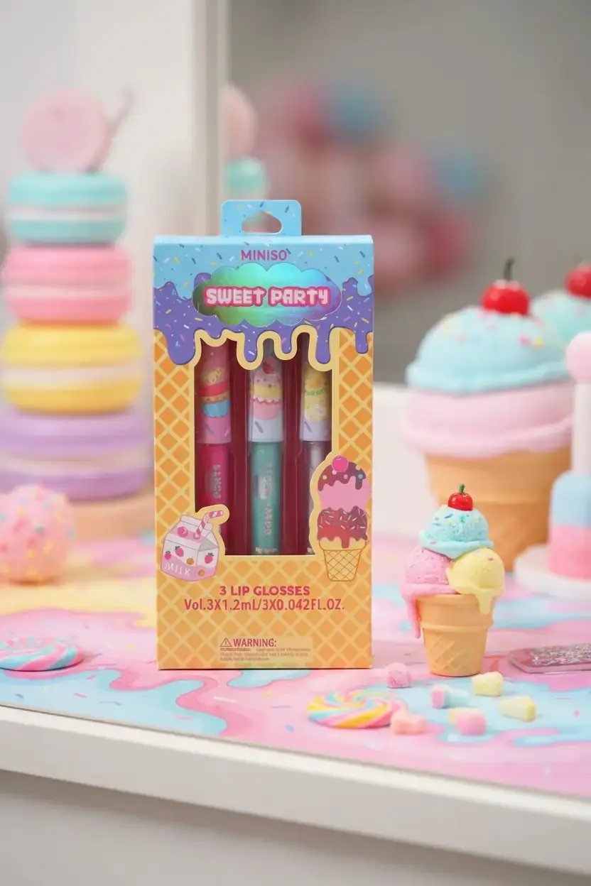 Miniso Lisanslı Tatlı Temalı Uzun Tüplü Lip Gloss Seti – Nemlendirici Yüksek Parlaklık