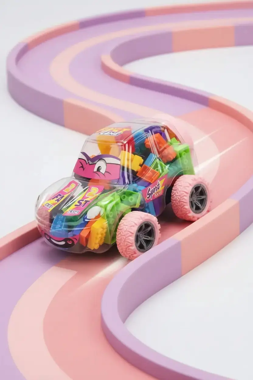 Miniso Lisanslı Büyük Oyun Bloğu Spor Araba – Pembe Temalı Eğitici Set