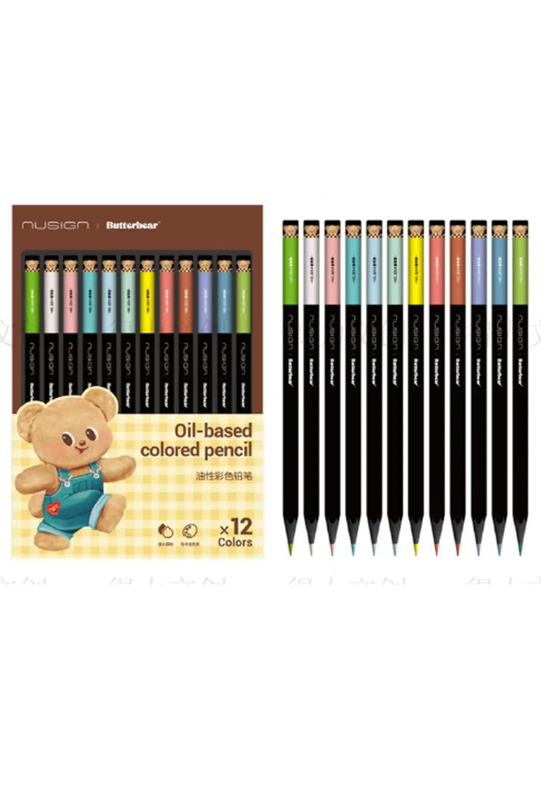 Miniso Lisanslı Butterbear Serisi 12 Renkli Boya Kalemi Seti Ahşap Gövdeli 19.8 Cm