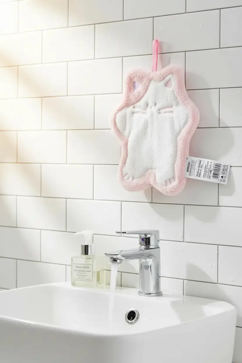 Miniso Lisanslı Hayvan Serisi El Havlusu – Pembe Renkli 18x22 cm Küçük Mutfak Banyo Havlusu