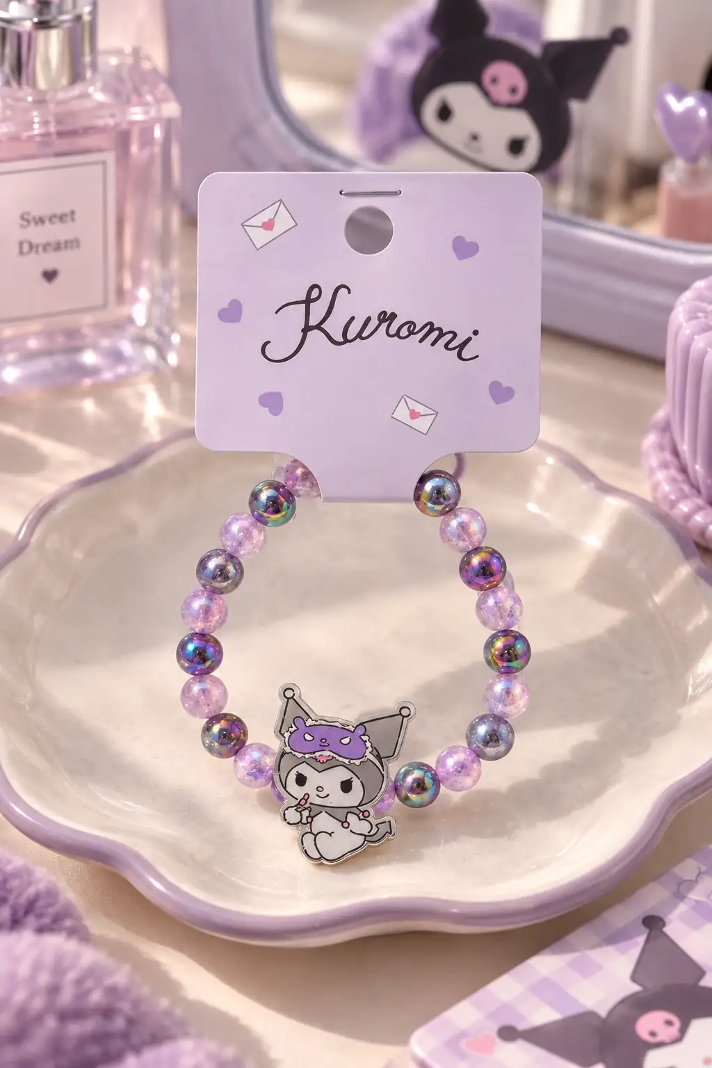 Sanrio Lisanslı Kuromi Boncuklu Saç Tokası – Şık ve Esnek Tasarım