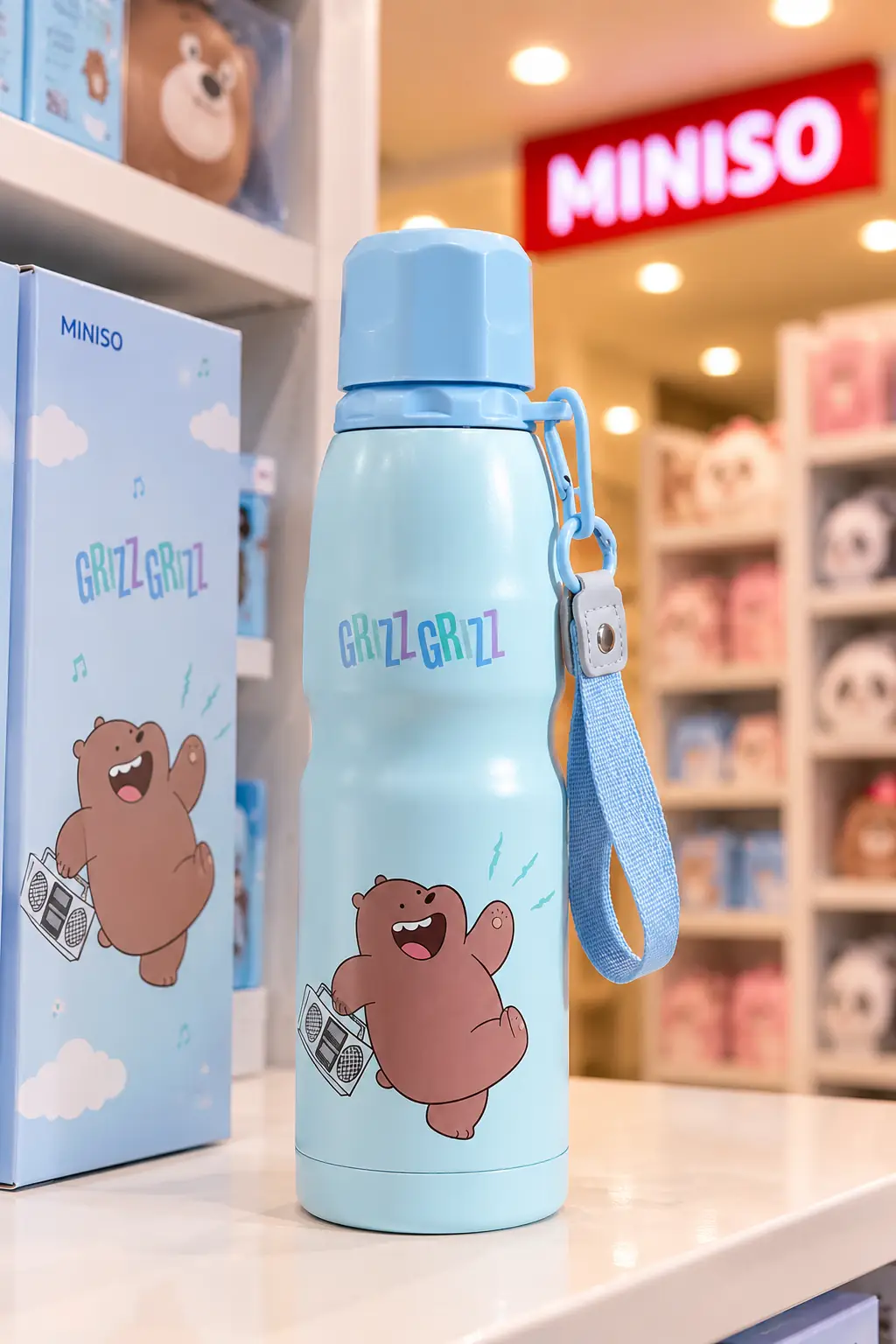 We Bare Bears Lisanslı Boz Ayı Termos 600 ML – Askılı Çelik Tasarım