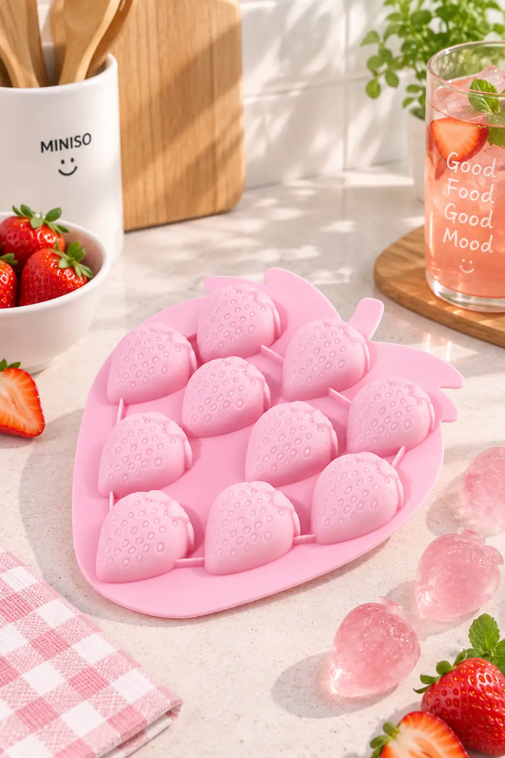 Miniso Lisanslı Çilek Serisi Silikon Buz Kalıbı Pembe – Pratik Sunum 19 Cm