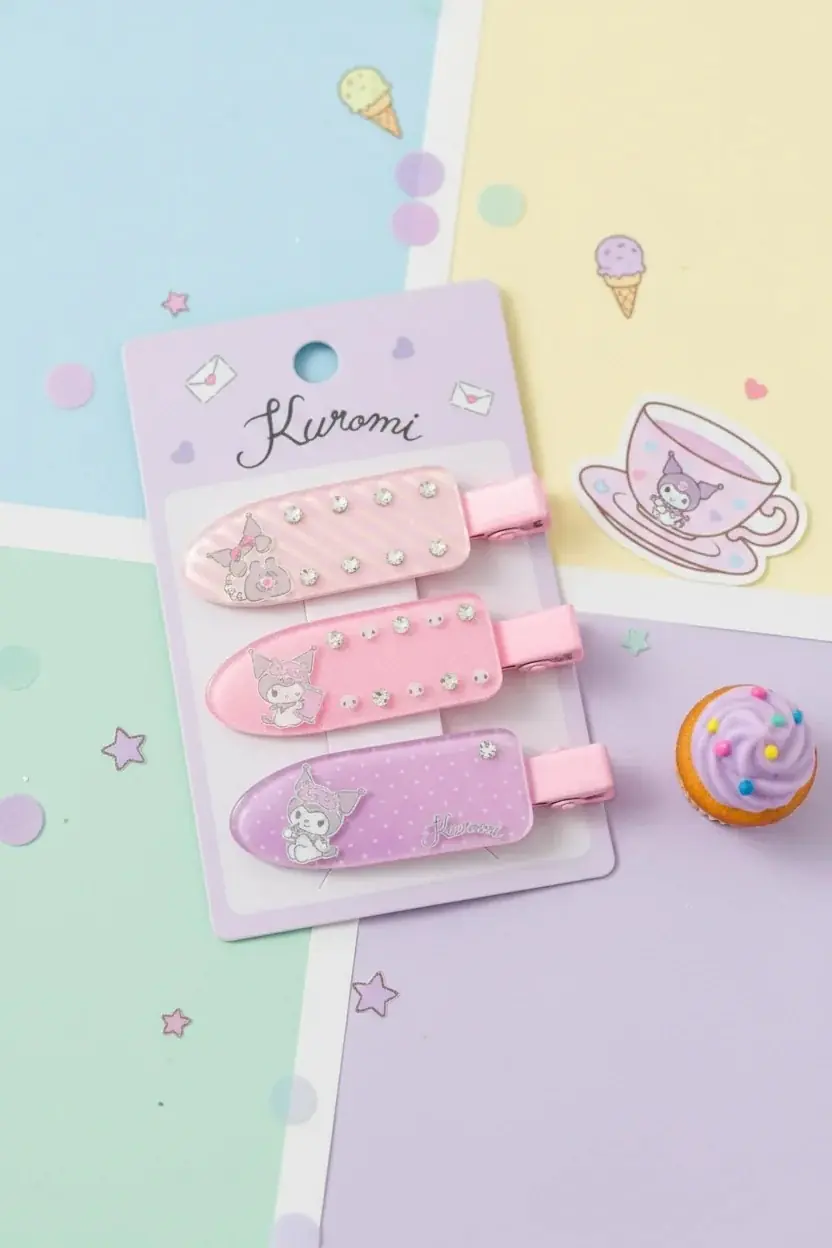 Sanrio Lisanslı Kuromi Saç Tokaları 3 Adet 11 Cm