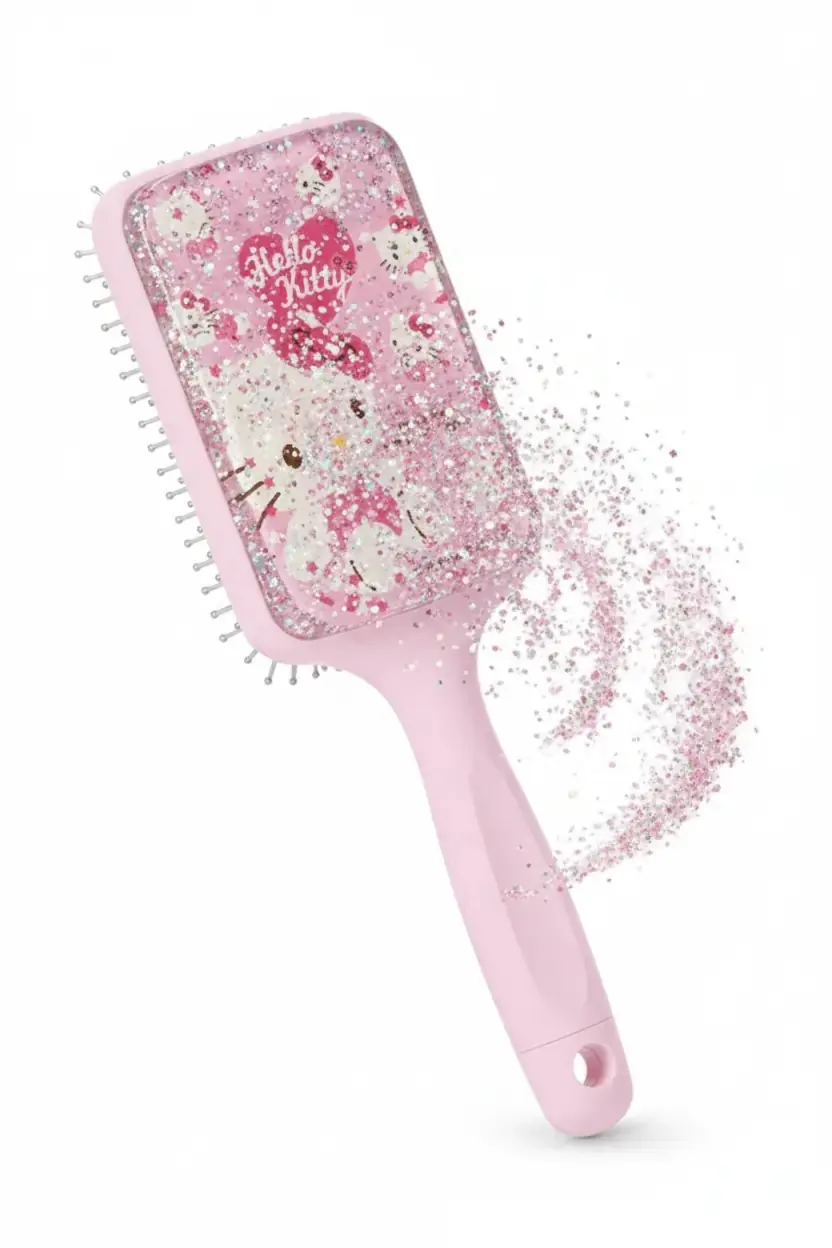 Sanrio Lisanslı Hello Kitty Pembe Serisi Simli Yastıklı Saç Fırçası – Konforlu ve Kolay Tarama 23 Cm