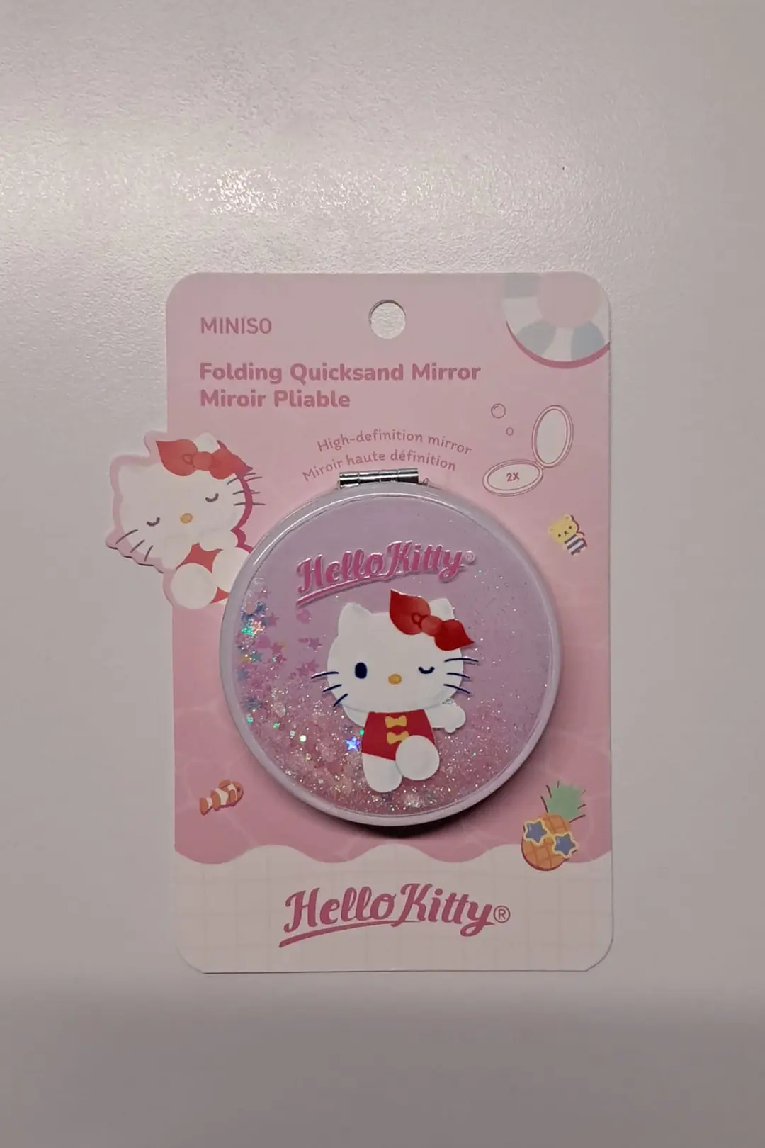 Sanrio Lisanslı Hello Kitty Katlanabilir Simli Sıvılı Ayna – 2X Büyütme