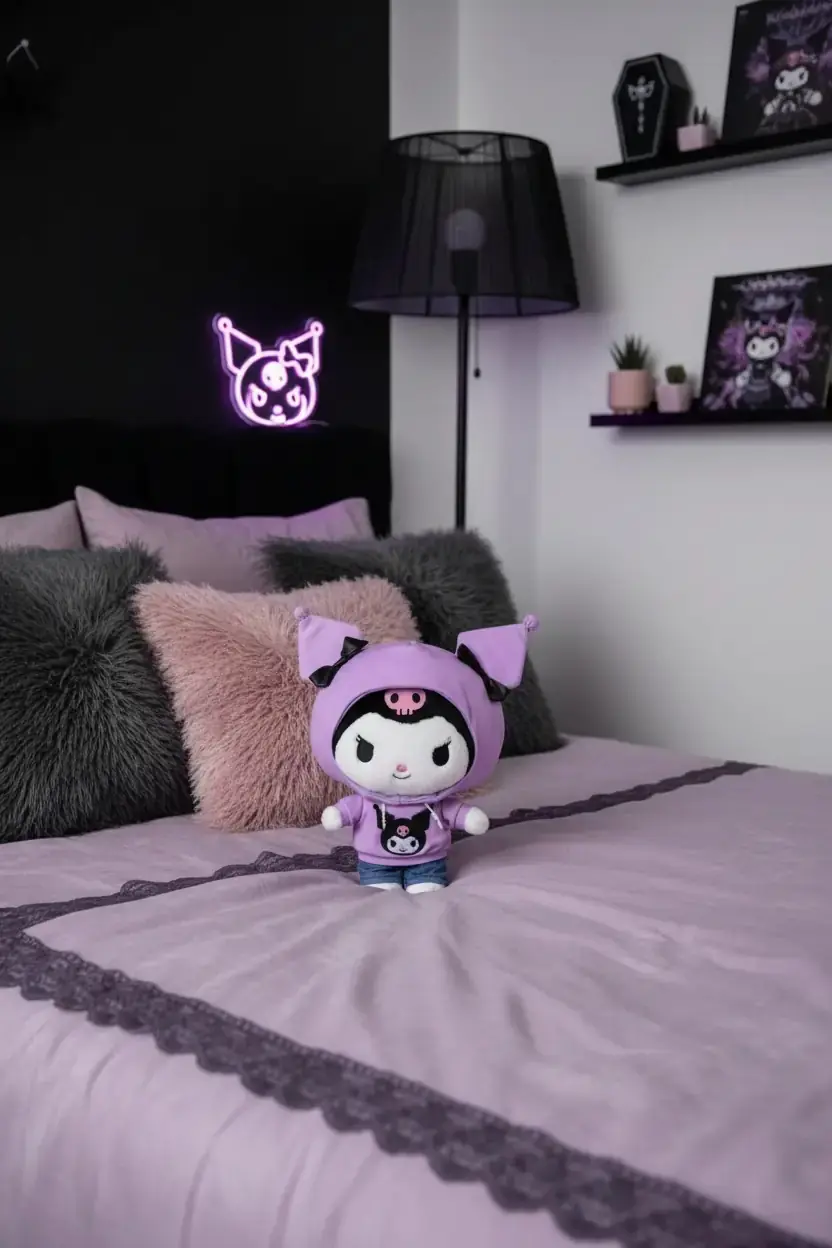 Sanrio Lisanslı Kuromi Citywalk Serisi Ayakta Duran Peluş – 28 cm