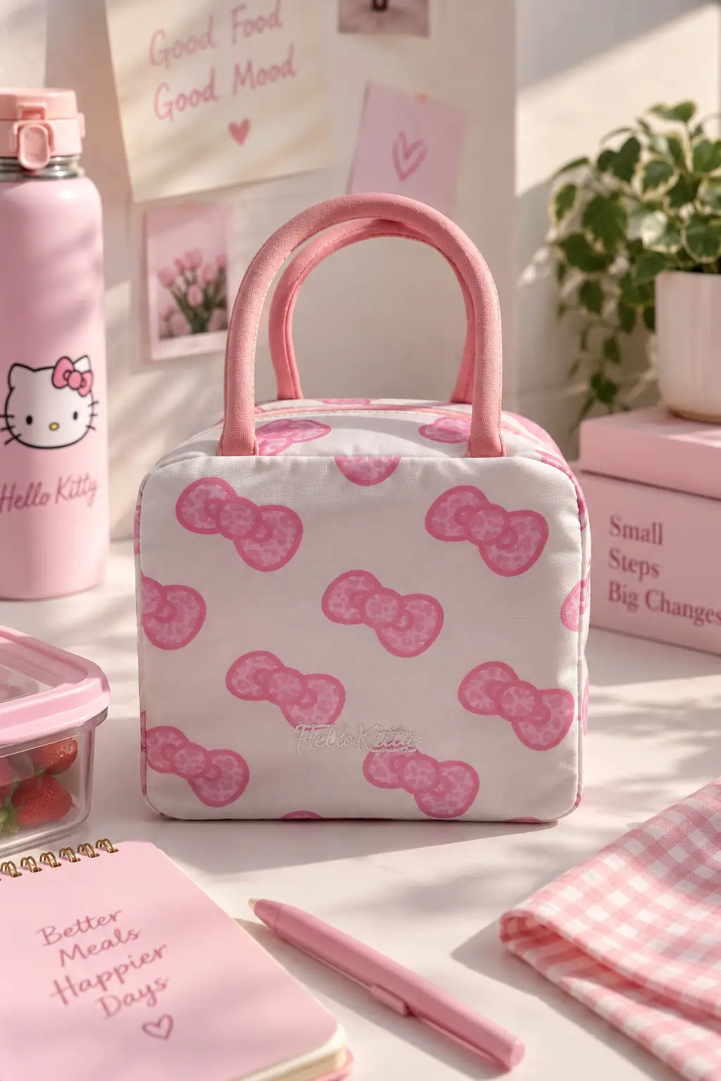 Hello Kitty Lisanslı Leopar Desenli Öğle Yemeği Çantası – Pembe ve Pratik