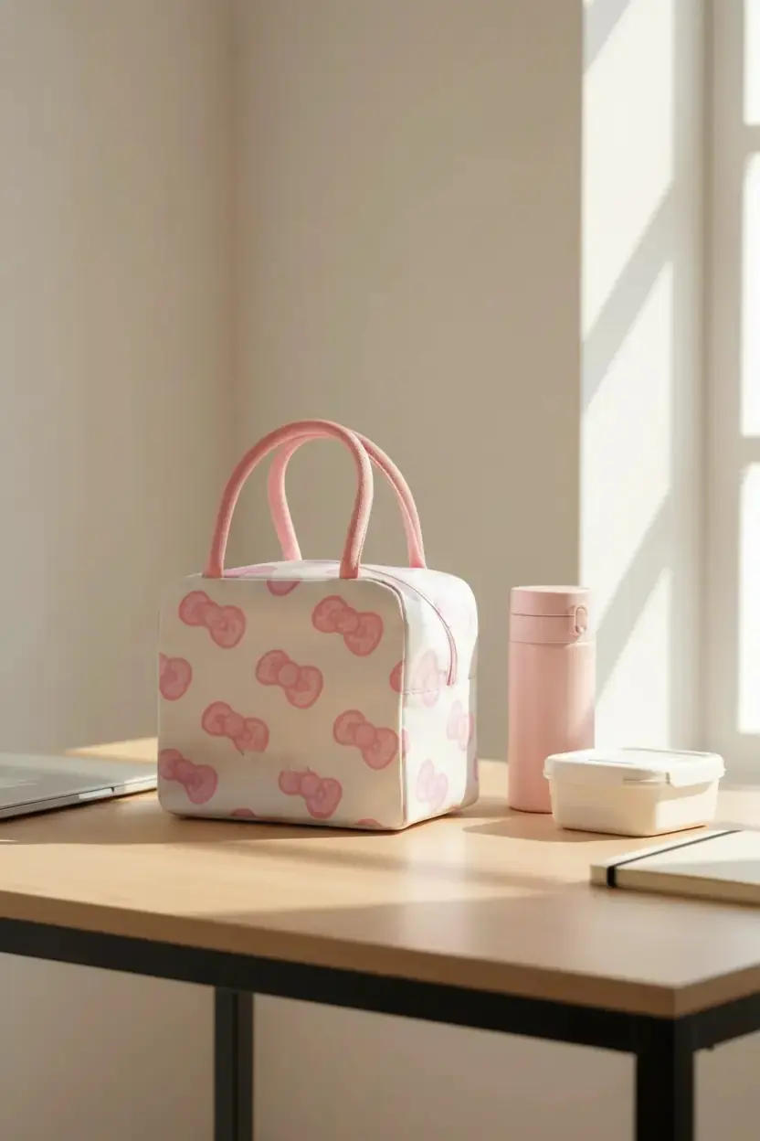 Hello Kitty Lisanslı Leopar Desenli Öğle Yemeği Çantası – Pembe ve Pratik