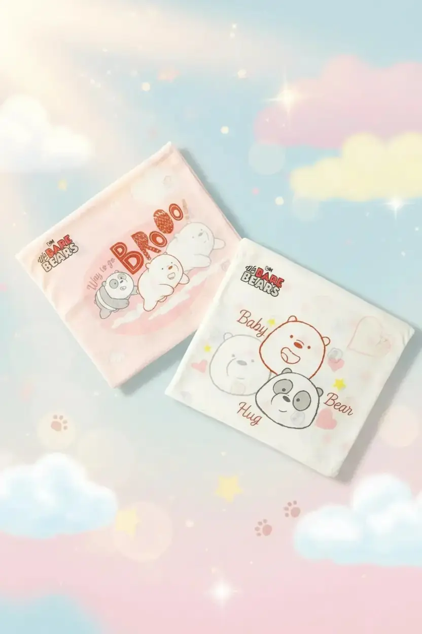 We Bare Bears Lisanslı Baskılı Kağıt Mendil – 3 Katlı Yumuşak ve Dayanıklı Kalp Desenli 50 Yaprak