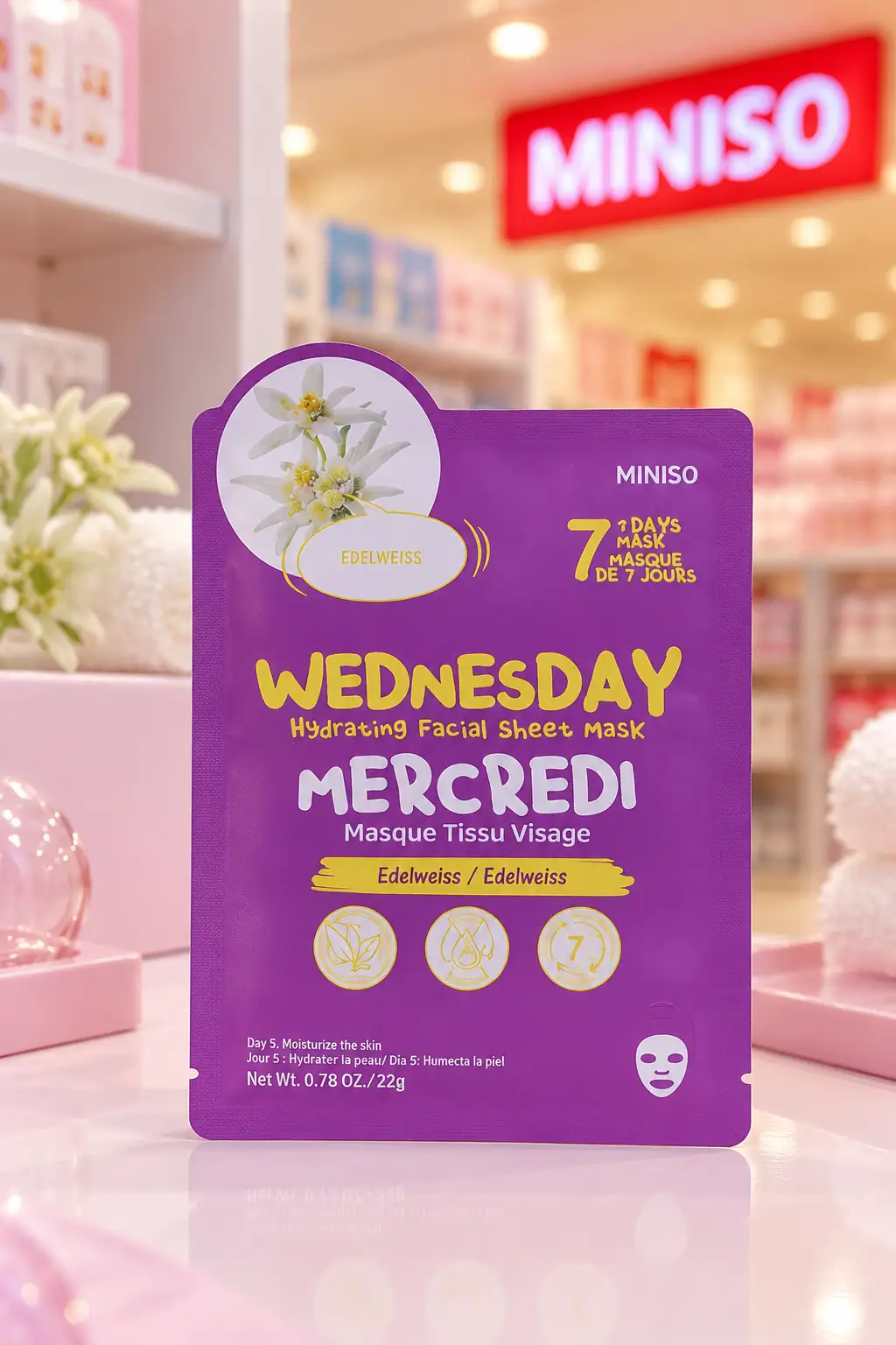 Miniso Lisanslı Çarşamba Nemlendirici Yüz Maskesi – Edelweiss Özlü Nem Bakımı