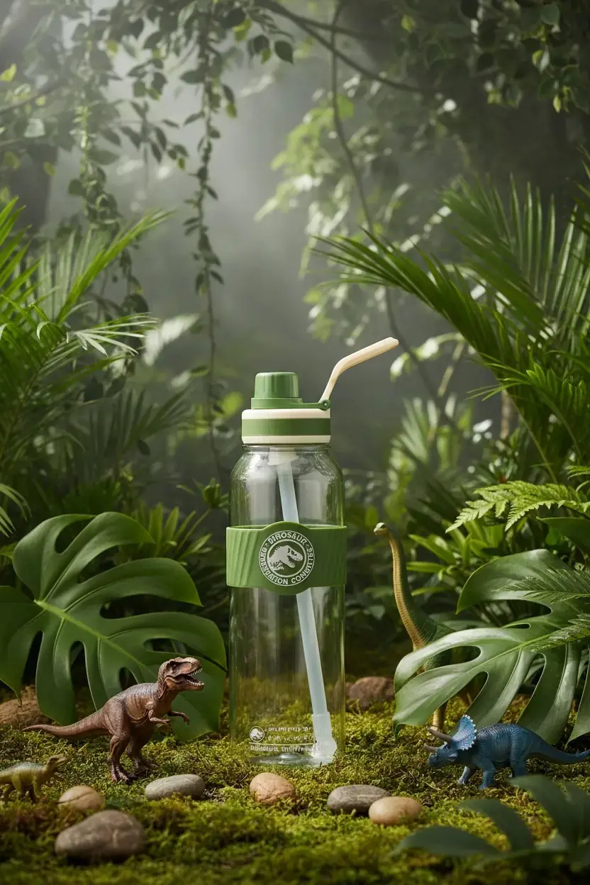 Jurassic World Lisanslı Ergonomik Saplı ve Pipetli Plastik Matara 1000 ml (Yeşil)