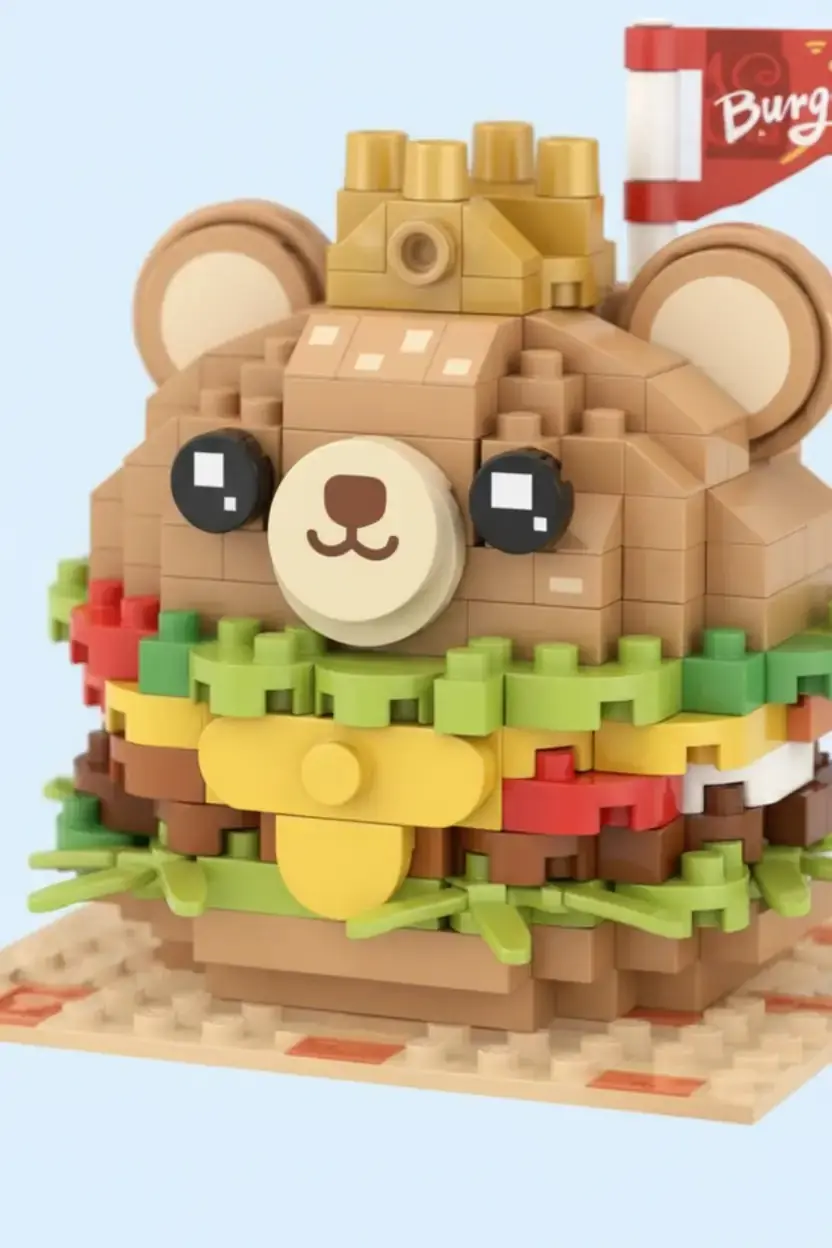 Miniso Lisanslı Yemek Serisi Oyun Bloğu Ayı Figürlü Hamburger – Eğitici ve Dekoratif Oyuncak Seti