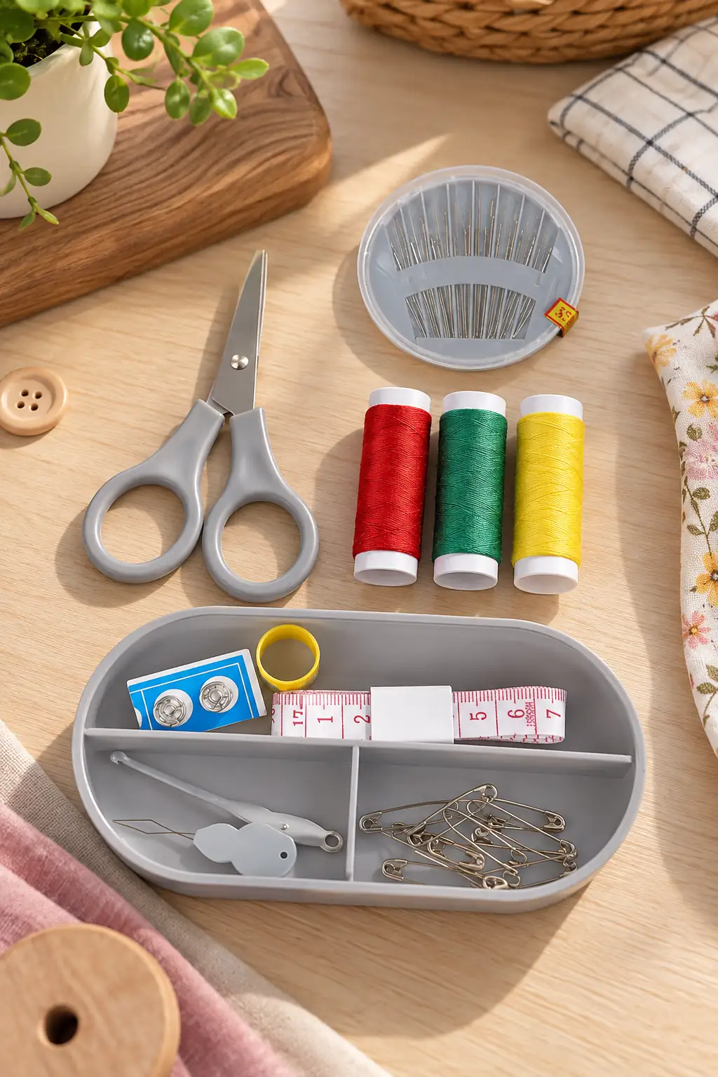 Miniso Lisanslı Kutulu Dikiş Seti Gri 15 Cm – Pratik Seyahat ve Ev Tipi Tamir Kiti