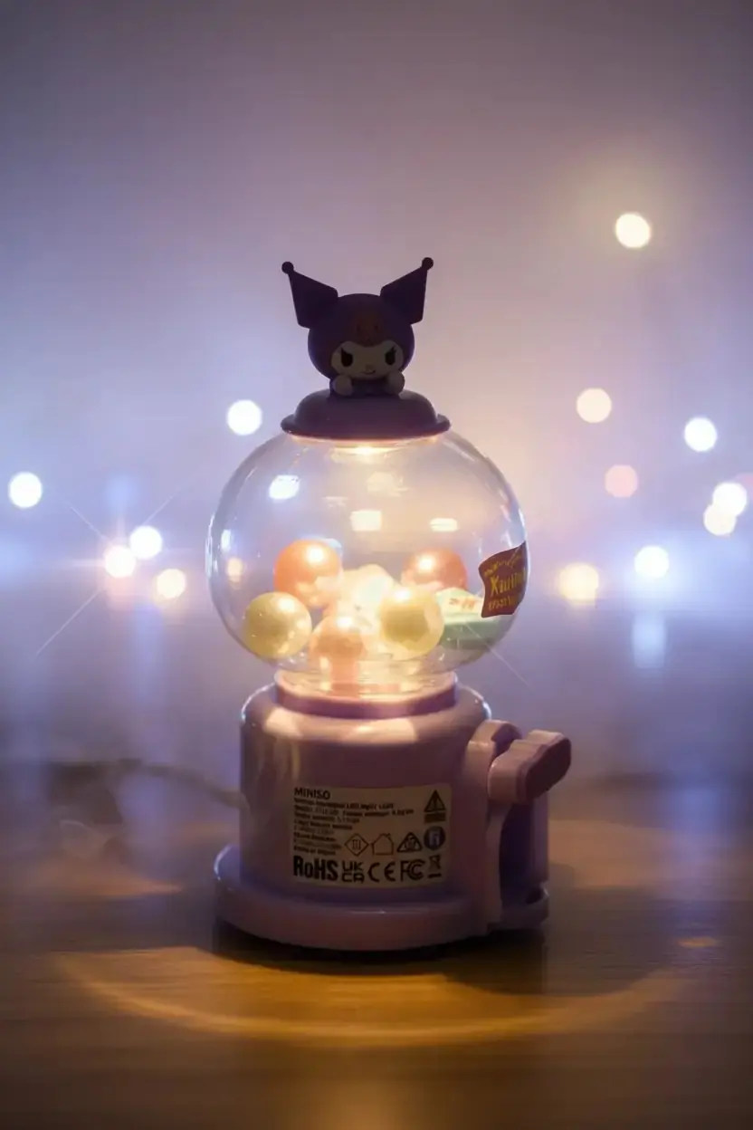 Sanrio Lisanslı Kuromi Fanus Gece Lambası – Yumuşak Işıklı Dekoratif Aydınlatma 13,5 Cm