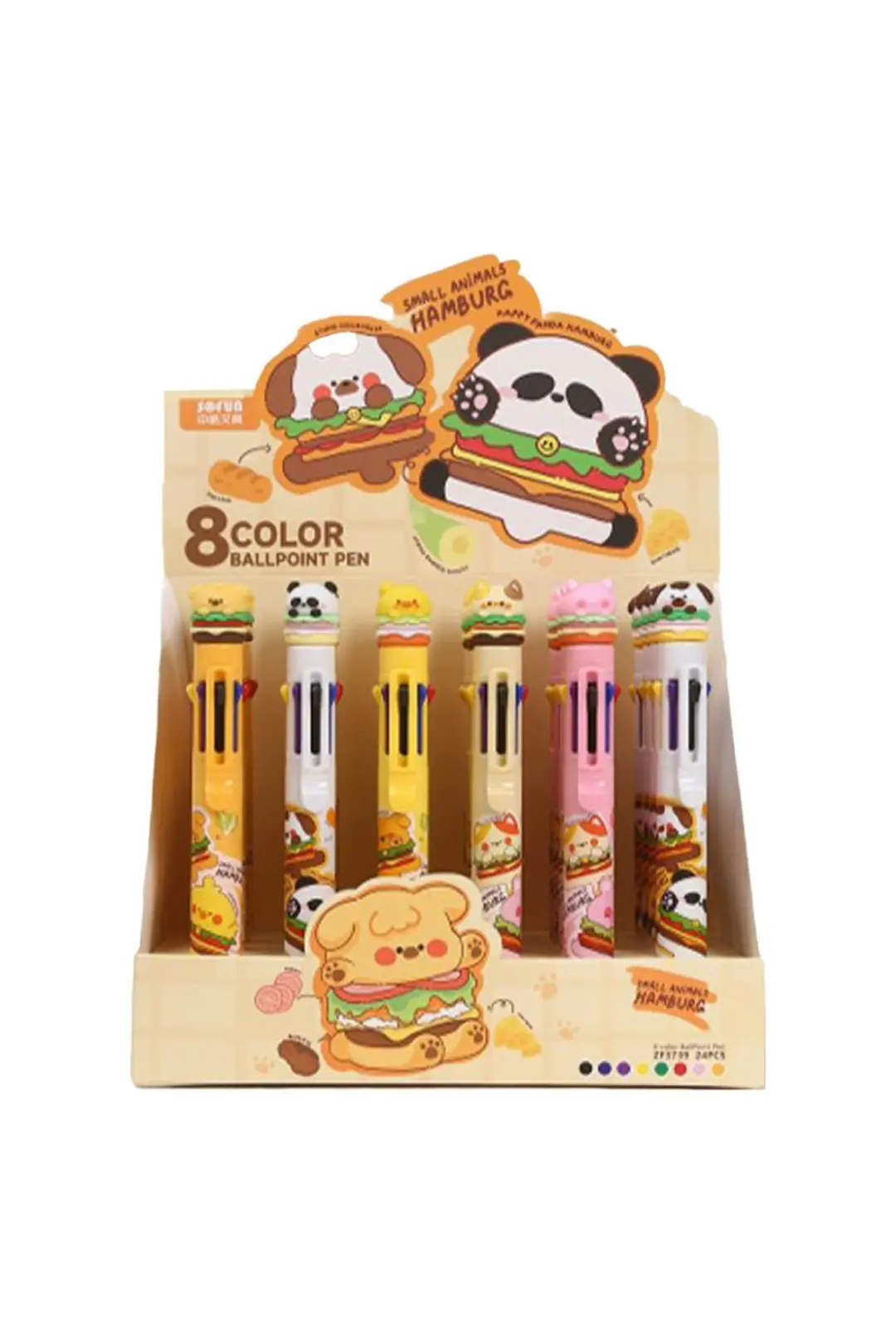 Miniso Lisanslı Sevimli Hamburger 8 Renkli Tükenmez Kalem – Çok Renkli PDQ
