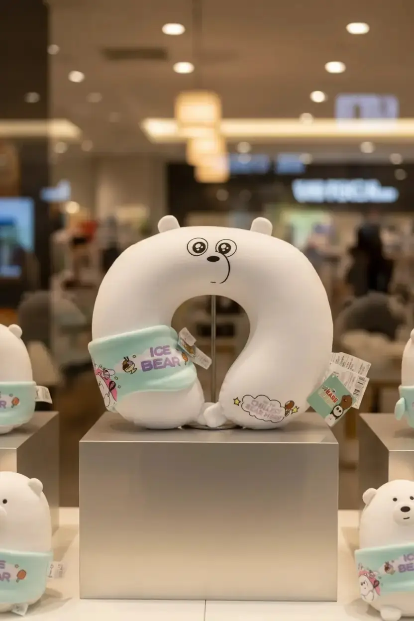 We Bare Bears Lisanslı Kutup Ayısı Boyun Yastığı ve Uyku Gözlüğü Seti – Yumuşak Dokulu Seyahat Yastığı