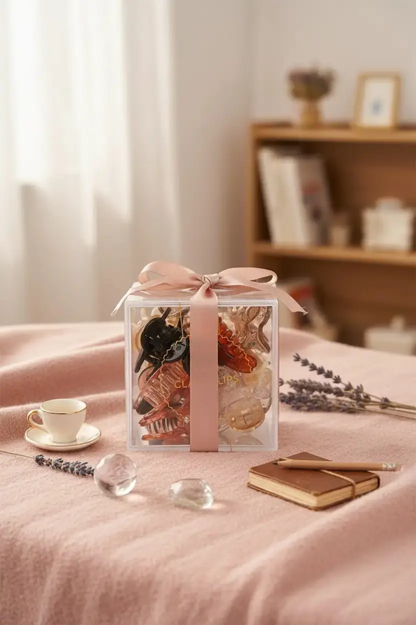 Miniso Lisanslı Kutulu Mini Kıskaç Toka Seti – Şeffaf ve Renkli Karışık Saç Aksesuarı 14 Adet