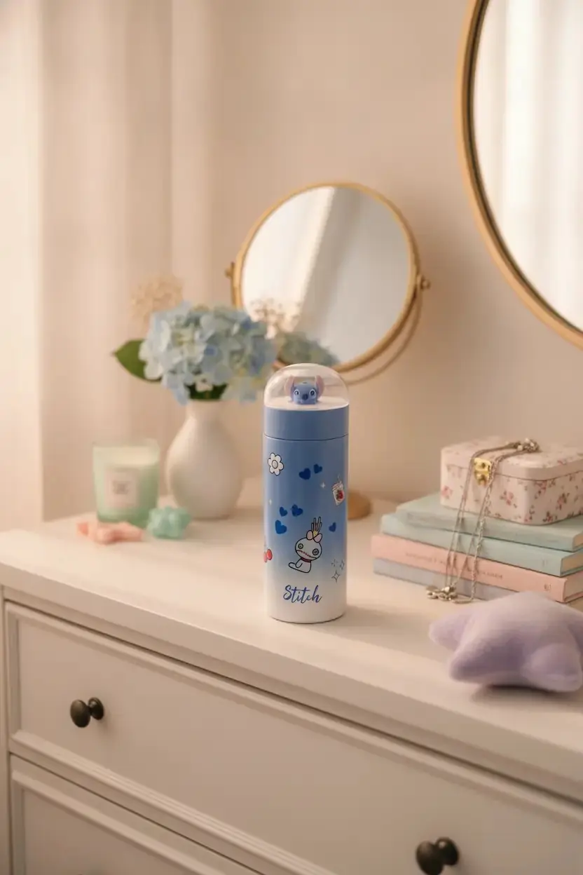 Disney Lisanslı Stitch Çelik Termos – Dekoratif Figürlü Kapak 350 ml