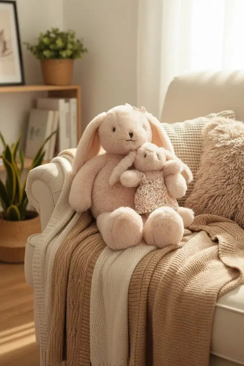 Miniso Lisanslı Ebeveyn-Çocuk Tavşan Peluş Oyuncak Kahverengi 40 Cm – Sevgi Dolu Sarılmalık