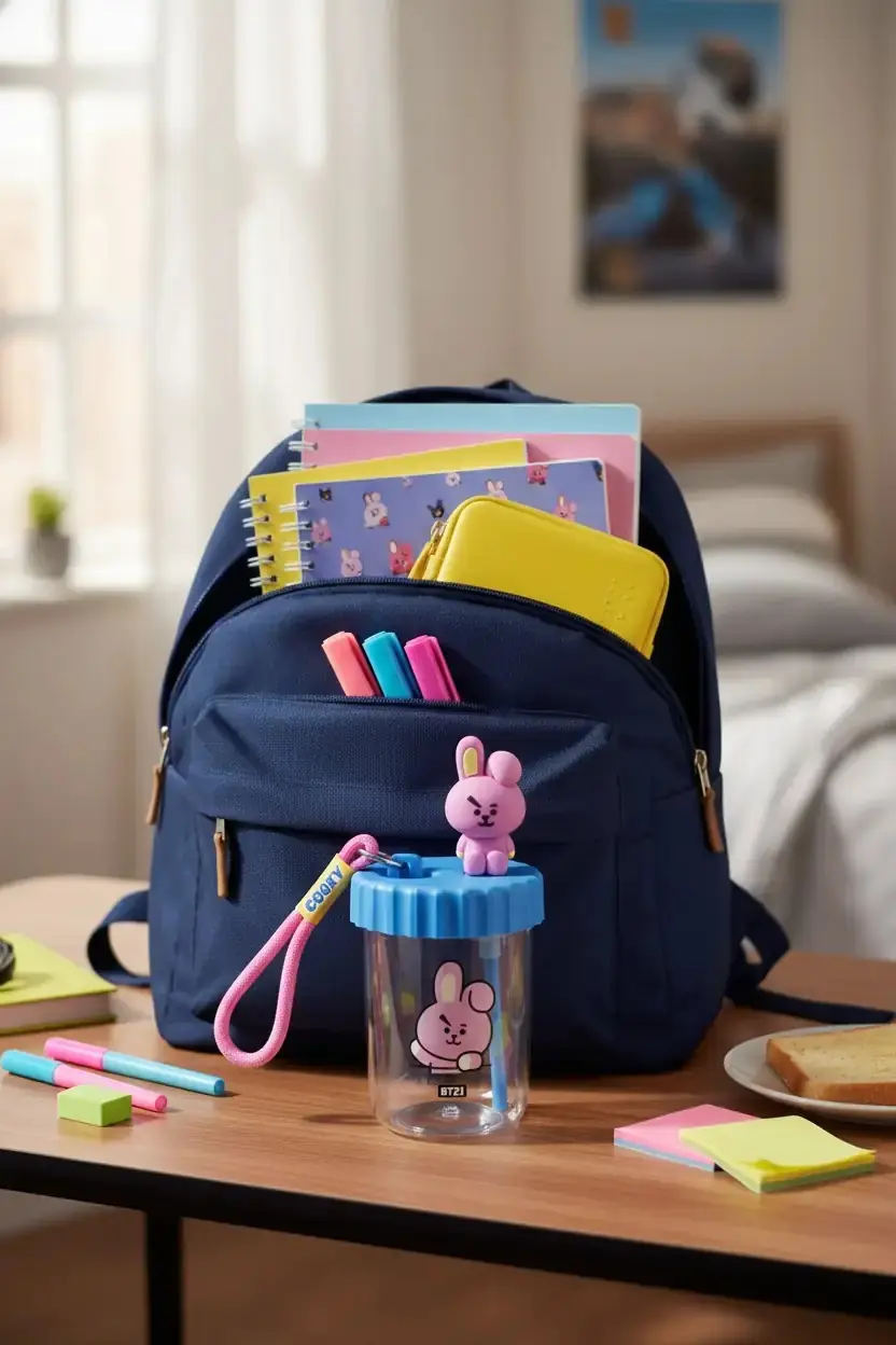 BT21 Lisanslı Cooky Süslemeli ve Askılı Plastik Pipetli Şişe 520 ML 18,8 Cm