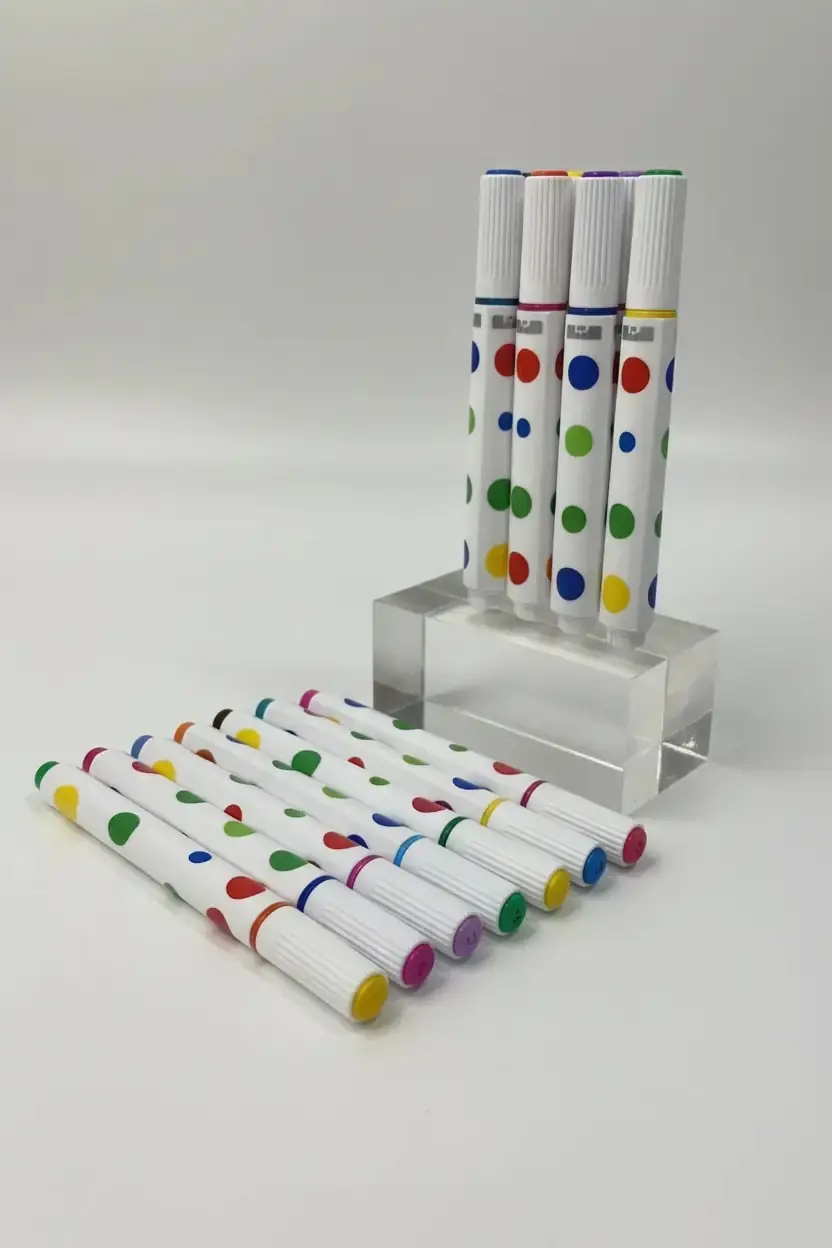 Miniso Lisanslı Puantiyeli Seri Üçgen Akrilik Marker Seti 12 Renk – Dengeli Tutuş