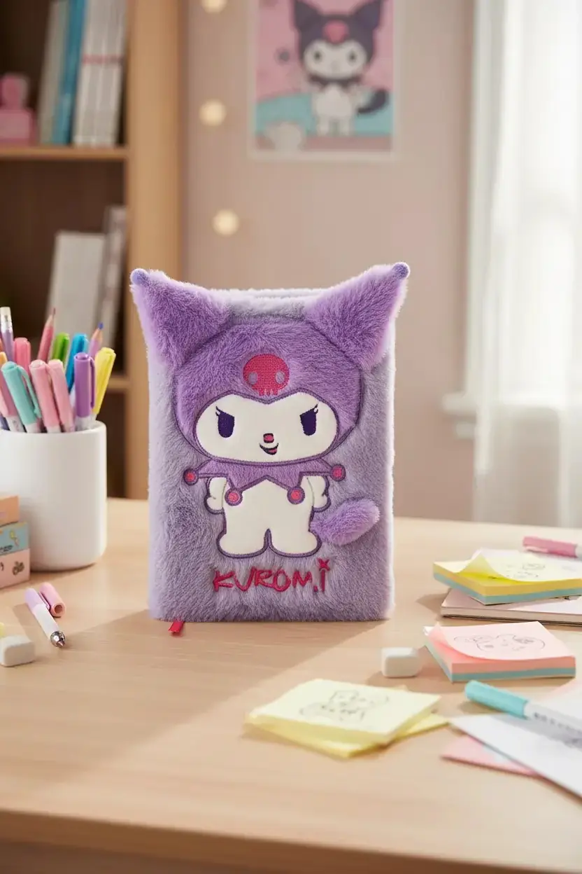 Sanrio Lisanslı Kuromi 3D Peluş Defter A5 (80 Yaprak) – Yumuşak Kapaklı