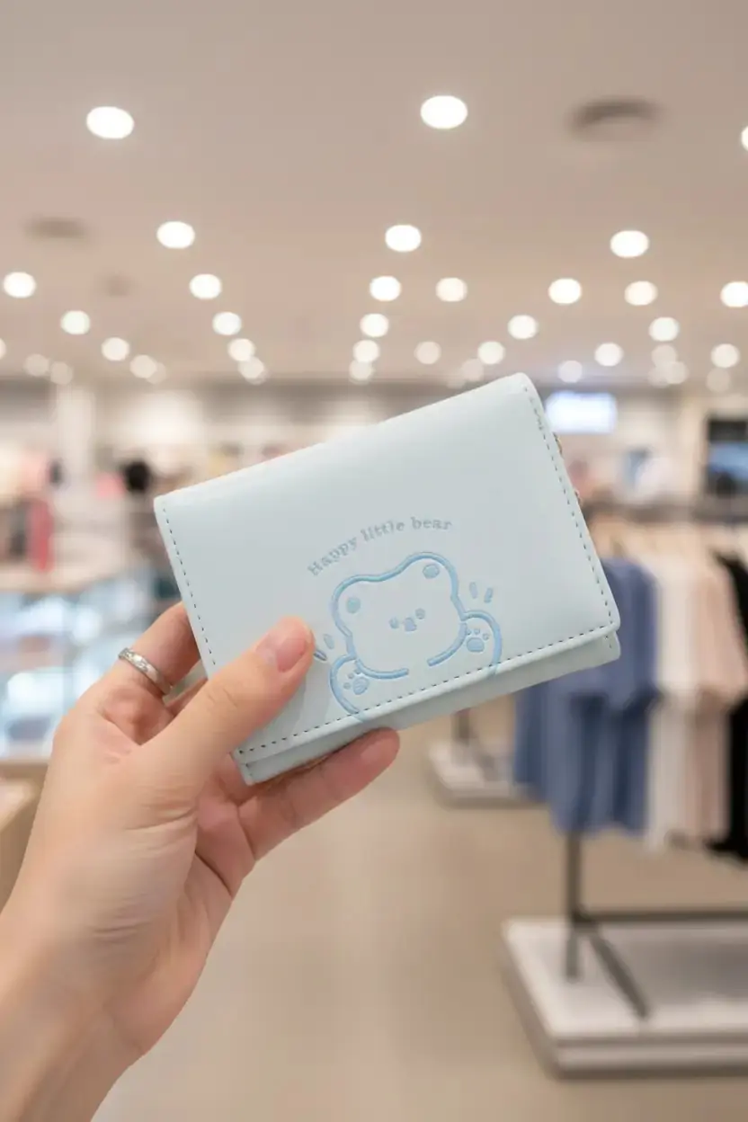 Miniso Lisanslı Küçük Ayı Serisi Üç Bölmeli Kadın Cüzdanı (Mavi) – Fonksiyonel Kartlık Ve Bozuk Para Cüzdanı 11 Cm