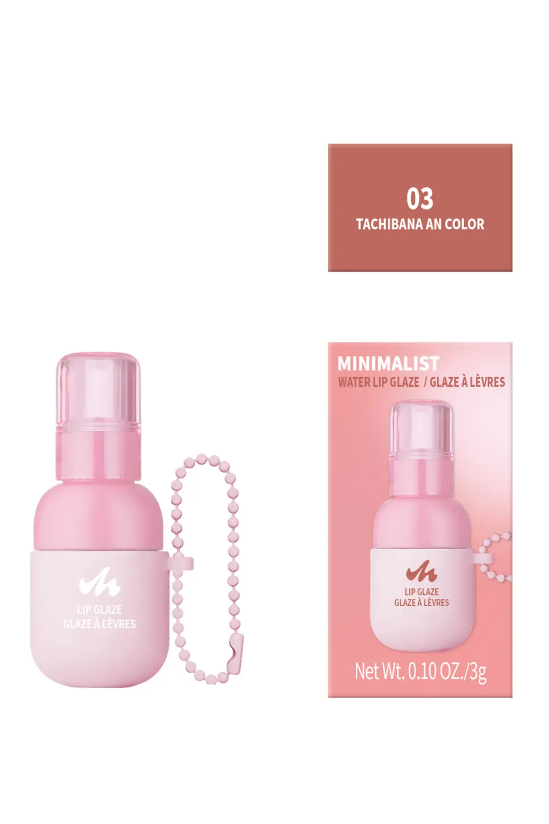 Miniso Lisanslı Minimalist Boncuk Zincirli Mini Şişe Dudak Parlatıcısı – 03 Sıcak Kahverengi