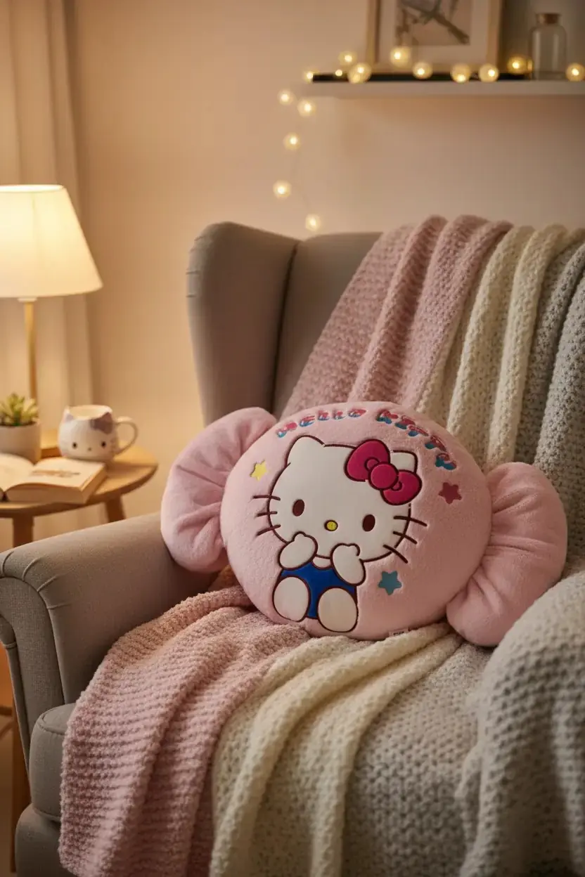 Sanrio Lisanslı Hello Kitty Peluş Yastık – Yumuşacık Şeker Figürlü Dekoratif Tasarım 38 Cm